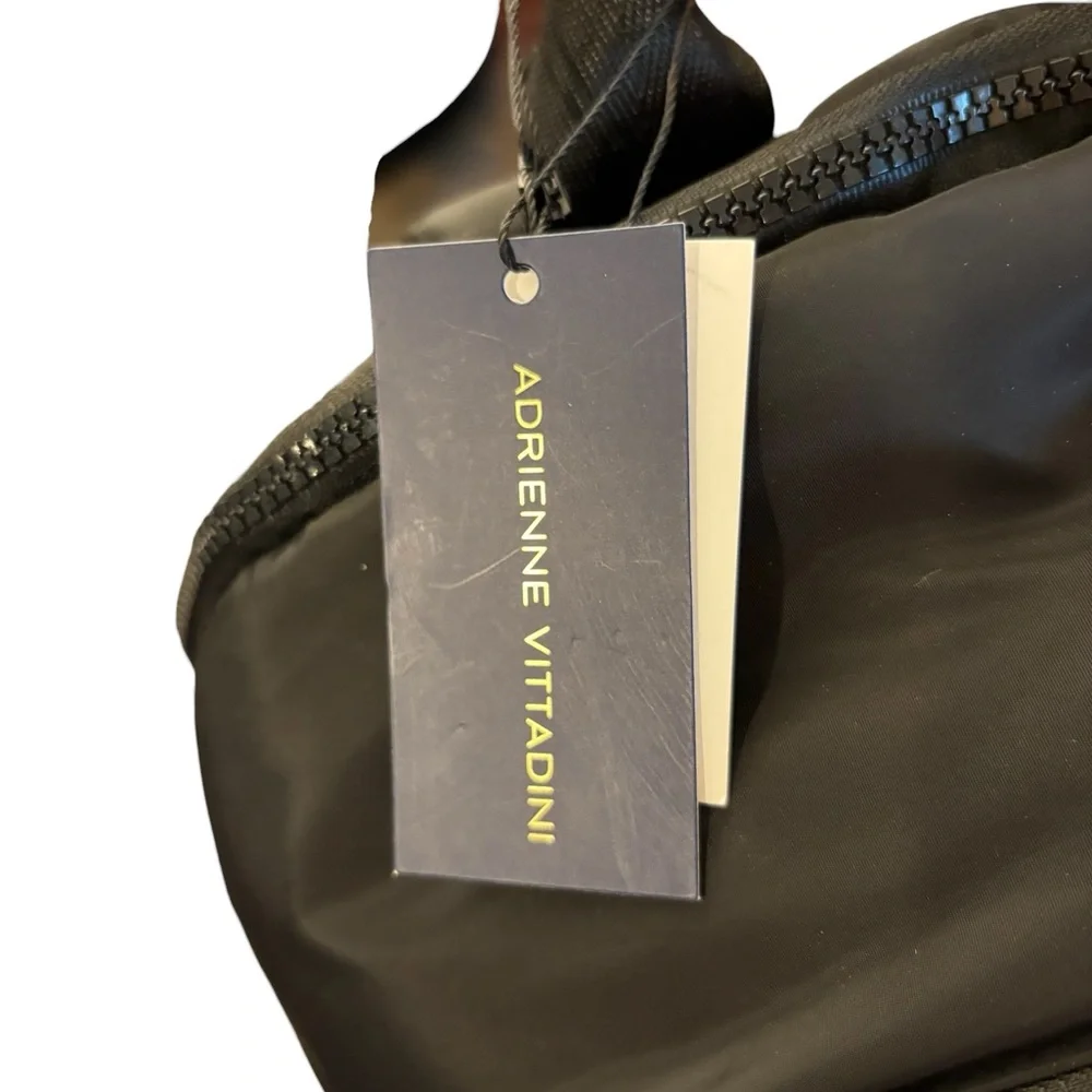 Adrienne Vittadini Travel Collection Black Nylon Backpack Logo‎ Luggage Tag NWT
